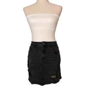 Wild Fable Jean Mini Skirt Distressed Faded Black Stretch Denim Women's sz 6